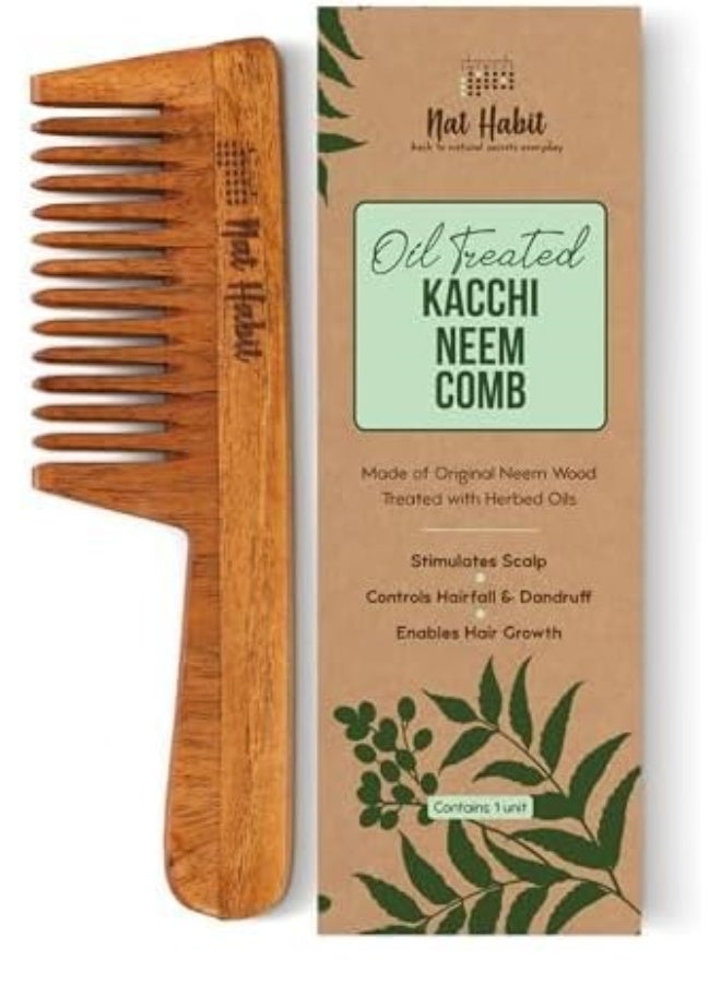 Nat Habit Kacchi Neem Wooden Comb - Soaked In 17 Herbs, Neem & Sesame Oil For Multi-Actions - Detangling, Frizz Control & Shine Suited For All Hair Types (Wide Tooth) (Pack of 2) - Image 2